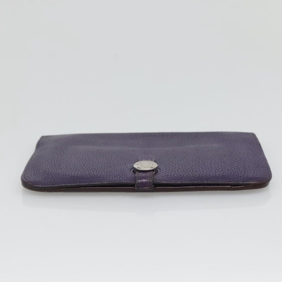 HERMES Dogon GM Wallet Leather Purple Silver Auth hk2954