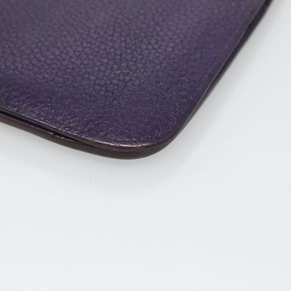 HERMES Dogon GM Wallet Leather Purple Silver Auth hk2954