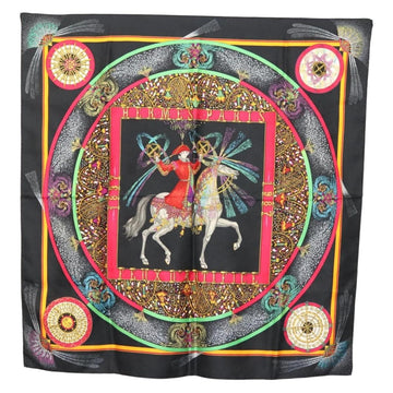 HERMES Carre 90 Scarf ""FEUX D' ARTIFICE"" Silk Black Auth hk2955
