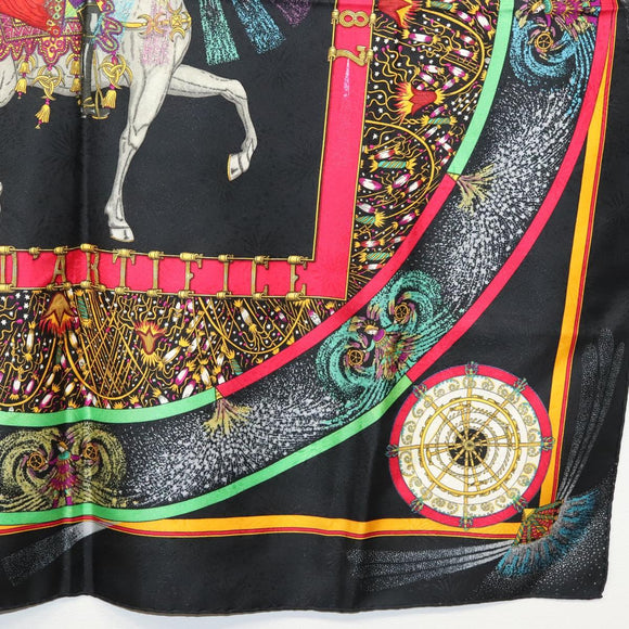 HERMES Carre 90 Scarf ""FEUX D' ARTIFICE"" Silk Black Auth hk2955