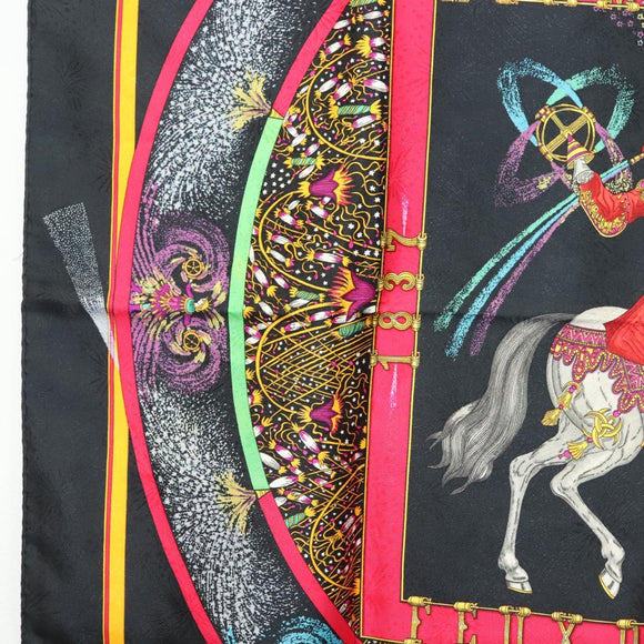 HERMES Carre 90 Scarf ""FEUX D' ARTIFICE"" Silk Black Auth hk2955