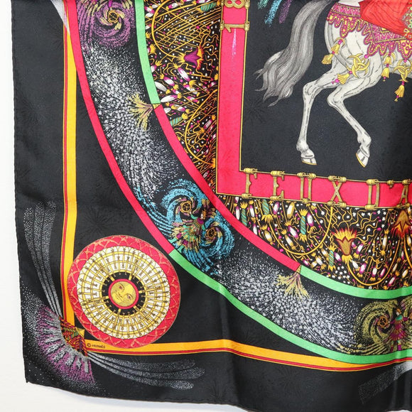 HERMES Carre 90 Scarf ""FEUX D' ARTIFICE"" Silk Black Auth hk2955