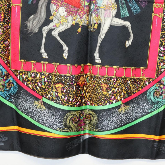HERMES Carre 90 Scarf ""FEUX D' ARTIFICE"" Silk Black Auth hk2955