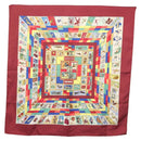 HERMES Carre 90 Scarf ""CORRESPONDANCE"" Silk Bordeaux Auth hk2956-1