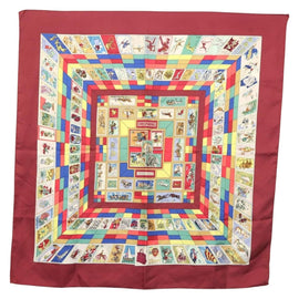 HERMES Carre 90 Scarf ""CORRESPONDANCE"" Silk Bordeaux Auth hk2956