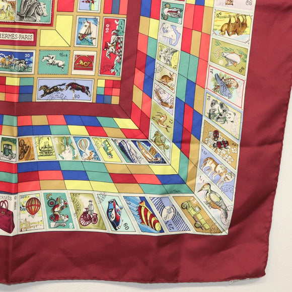 HERMES Carre 90 Scarf ""CORRESPONDANCE"" Silk Bordeaux Auth hk2956