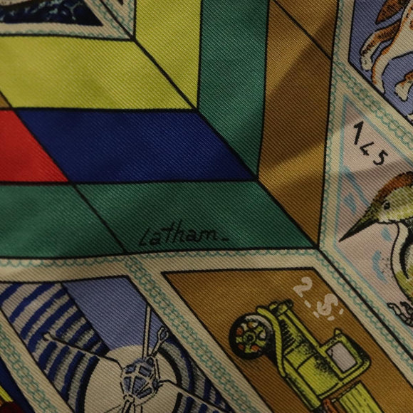 HERMES Carre 90 Scarf ""CORRESPONDANCE"" Silk Bordeaux Auth hk2956