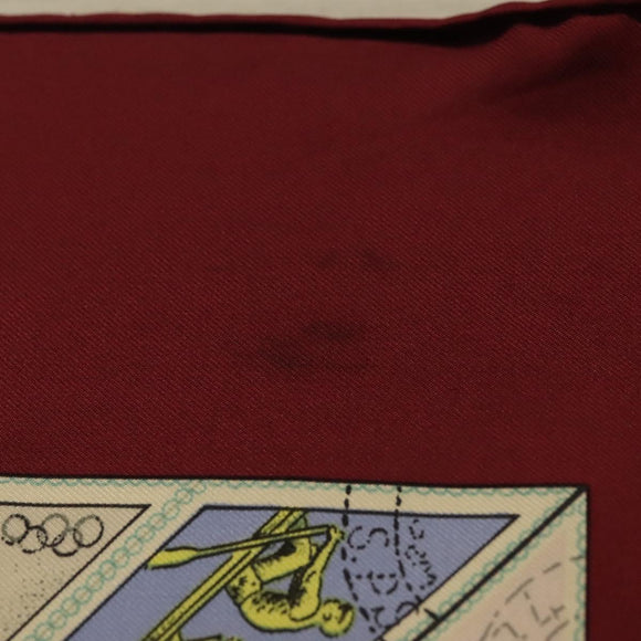 HERMES Carre 90 Scarf ""CORRESPONDANCE"" Silk Bordeaux Auth hk2956