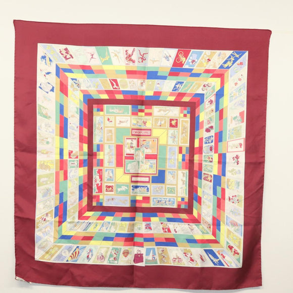 HERMES Carre 90 Scarf ""CORRESPONDANCE"" Silk Bordeaux Auth hk2956