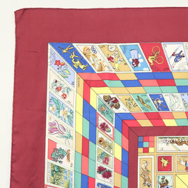 HERMES Carre 90 Scarf ""CORRESPONDANCE"" Silk Bordeaux Auth hk2956 - 0