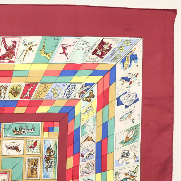 HERMES Carre 90 Scarf ""CORRESPONDANCE"" Silk Bordeaux Auth hk2956