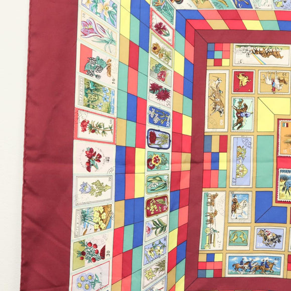 HERMES Carre 90 Scarf ""CORRESPONDANCE"" Silk Bordeaux Auth hk2956