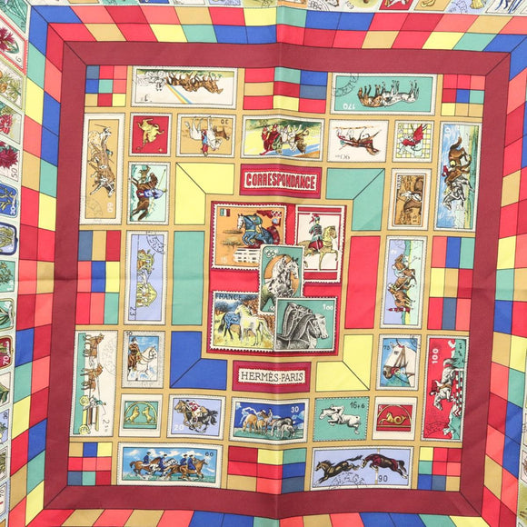 HERMES Carre 90 Scarf ""CORRESPONDANCE"" Silk Bordeaux Auth hk2956