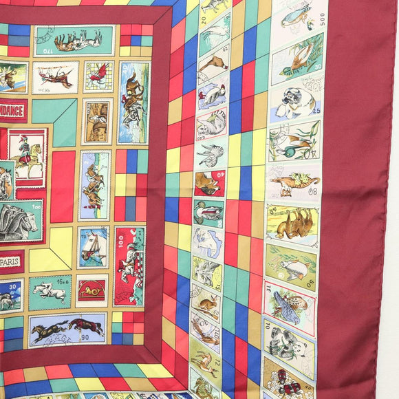 HERMES Carre 90 Scarf ""CORRESPONDANCE"" Silk Bordeaux Auth hk2956