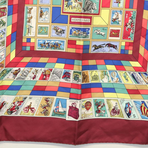 HERMES Carre 90 Scarf ""CORRESPONDANCE"" Silk Bordeaux Auth hk2956