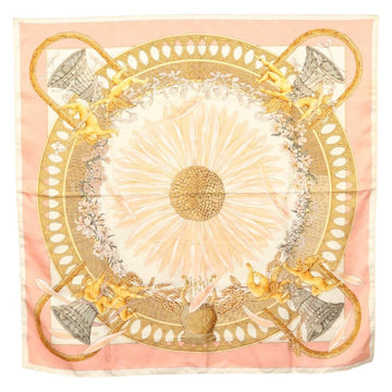 HERMES Carre 90 Scarf ""AMOURS"" Silk Pink Auth hk2958