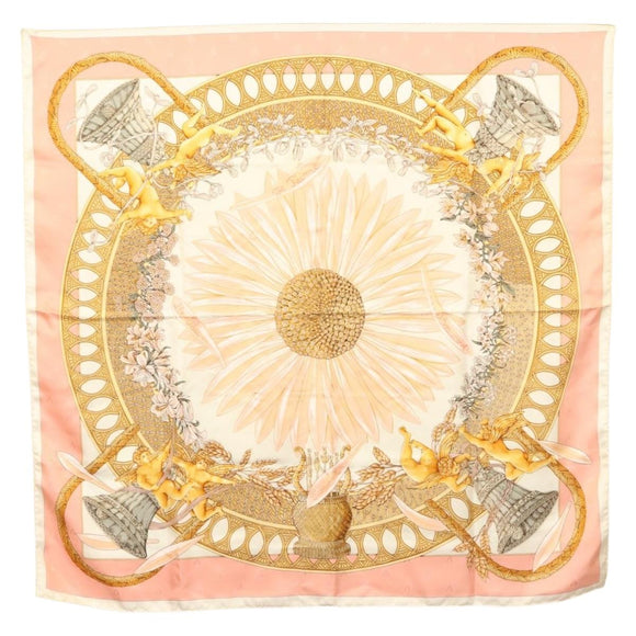 HERMES Carre 90 Scarf ""AMOURS"" Silk Pink Auth hk2958