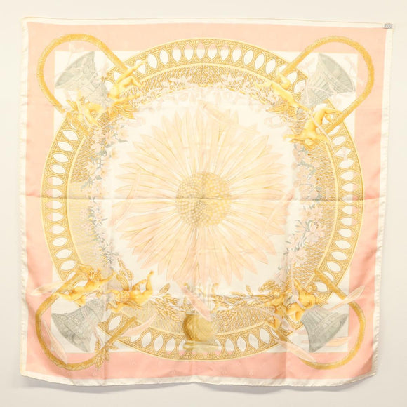 HERMES Carre 90 Scarf ""AMOURS"" Silk Pink Auth hk2958