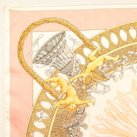 HERMES Carre 90 Scarf ""AMOURS"" Silk Pink Auth hk2958 - 0