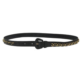 CHANEL Chain Belt Leather 34.6"" Gold Black CC Auth hk2962