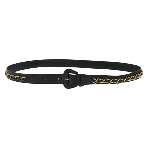CHANEL Chain Belt Leather 34.6"" Gold Black CC Auth hk2962