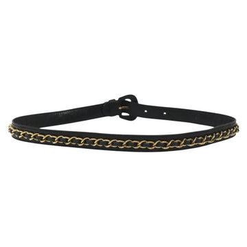 CHANEL Chain Belt Leather 34.6"" Gold Black CC Auth hk2962 - 0