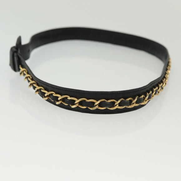 CHANEL Chain Belt Leather 34.6"" Gold Black CC Auth hk2962