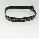 CHANEL Chain Belt Leather 34.6"" Gold Black CC Auth hk2962-4