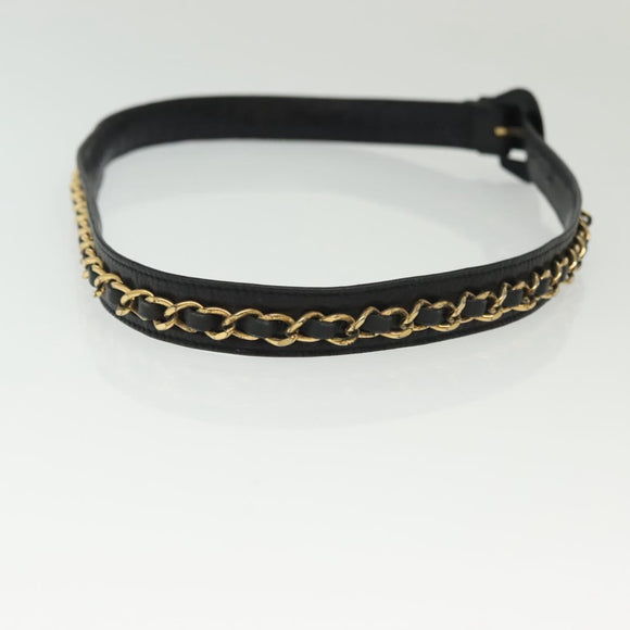 CHANEL Chain Belt Leather 34.6"" Gold Black CC Auth hk2962