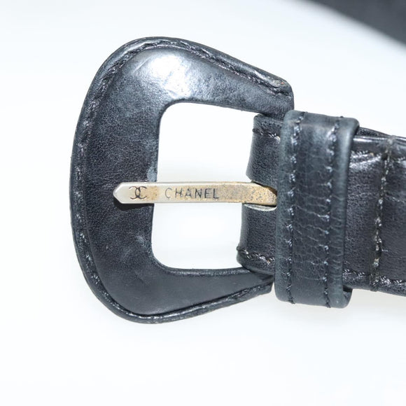 CHANEL Chain Belt Leather 34.6"" Gold Black CC Auth hk2962