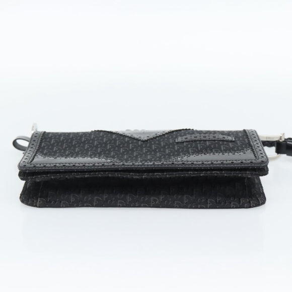 Christian Dior Trotter Canvas Shoulder Bag Black Silver Auth hk2968A