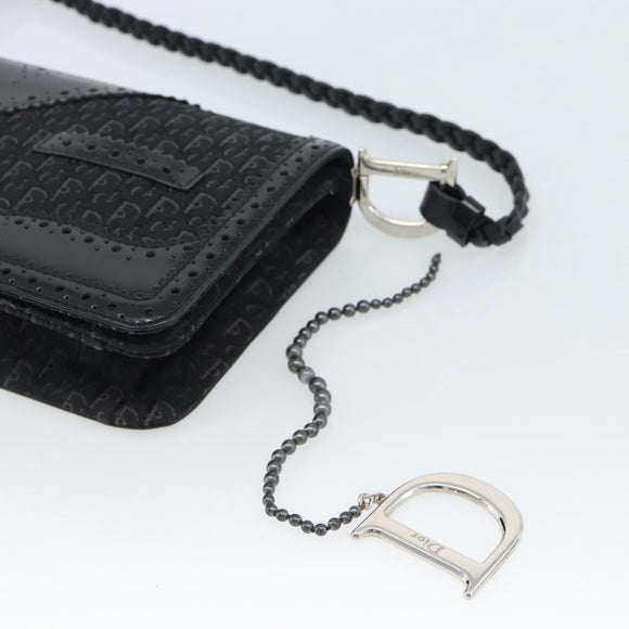 Christian Dior Trotter Canvas Shoulder Bag Black Silver Auth hk2968A