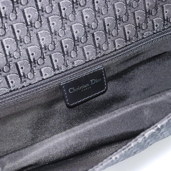 Christian Dior Trotter Canvas Shoulder Bag Black Silver Auth hk2968A
