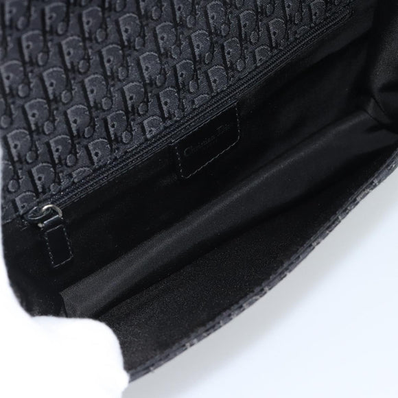 Christian Dior Trotter Canvas Shoulder Bag Black Silver Auth hk2968A