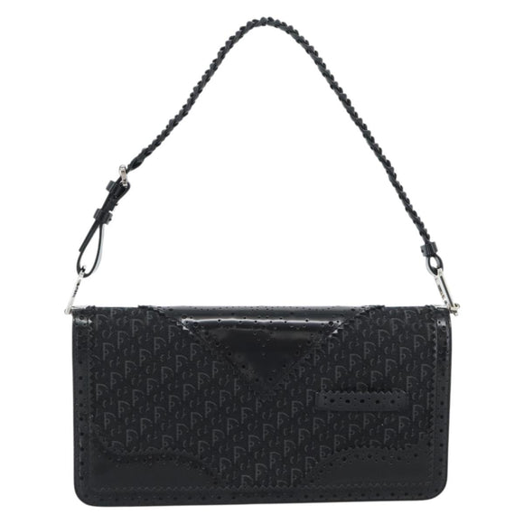 Christian Dior Trotter Canvas Shoulder Bag Black Silver Auth hk2968A