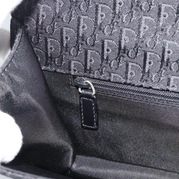 Christian Dior Trotter Canvas Shoulder Bag Black Silver Auth hk2968A