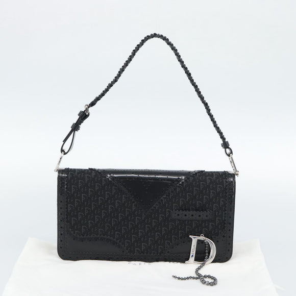 Christian Dior Trotter Canvas Shoulder Bag Black Silver Auth hk2968A