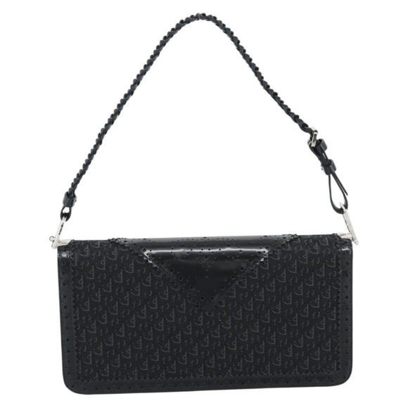 Christian Dior Trotter Canvas Shoulder Bag Black Silver Auth hk2968A