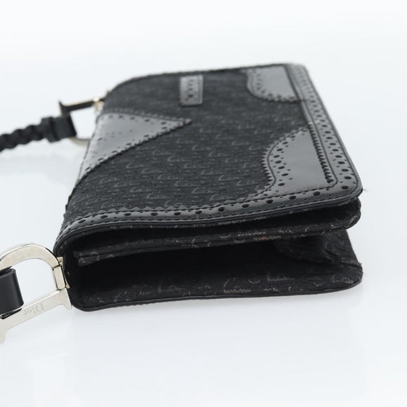 Christian Dior Trotter Canvas Shoulder Bag Black Silver Auth hk2968A