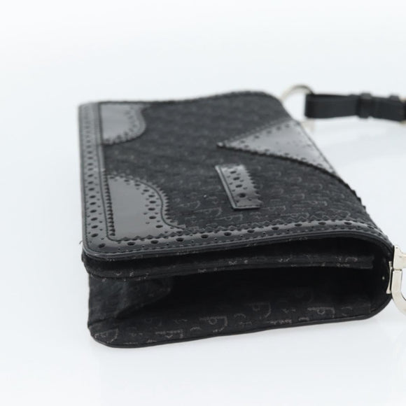 Christian Dior Trotter Canvas Shoulder Bag Black Silver Auth hk2968A