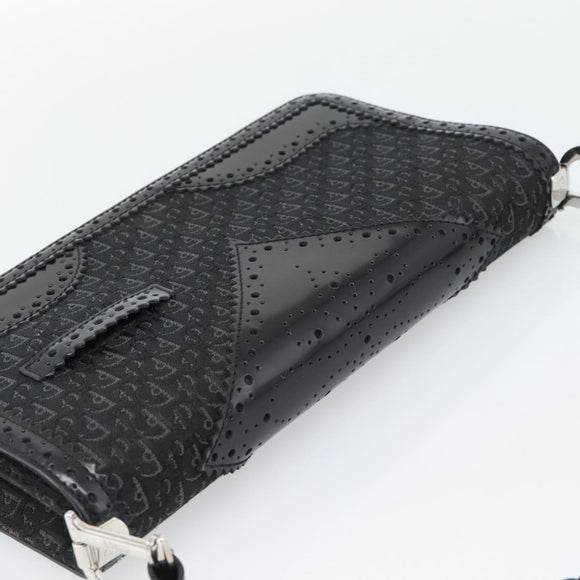 Christian Dior Trotter Canvas Shoulder Bag Black Silver Auth hk2968A