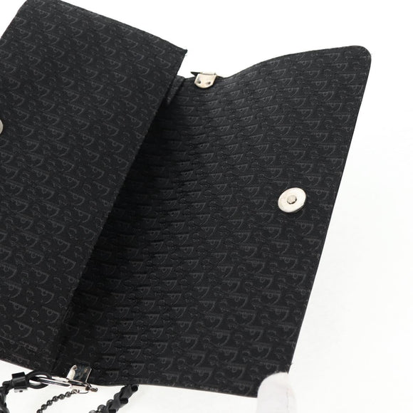 Christian Dior Trotter Canvas Shoulder Bag Black Silver Auth hk2968V