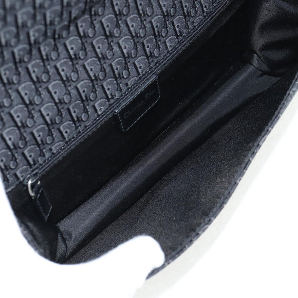 Christian Dior Trotter Canvas Shoulder Bag Black Silver Auth hk2968V