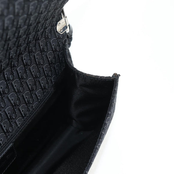 Christian Dior Trotter Canvas Shoulder Bag Black Silver Auth hk2968V
