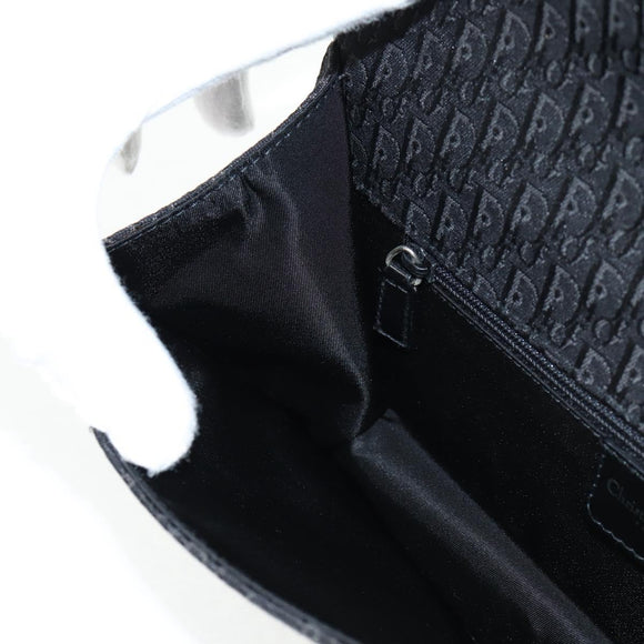 Christian Dior Trotter Canvas Shoulder Bag Black Silver Auth hk2968V