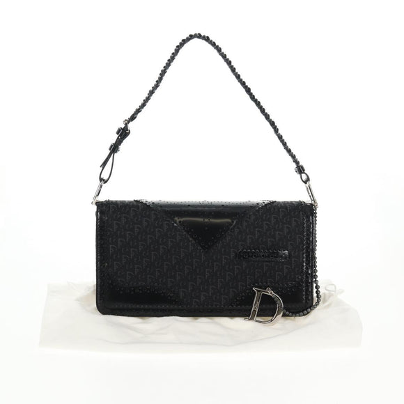 Christian Dior Trotter Canvas Shoulder Bag Black Silver Auth hk2968V