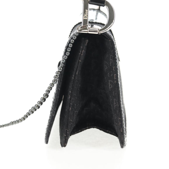 Christian Dior Trotter Canvas Shoulder Bag Black Silver Auth hk2968V