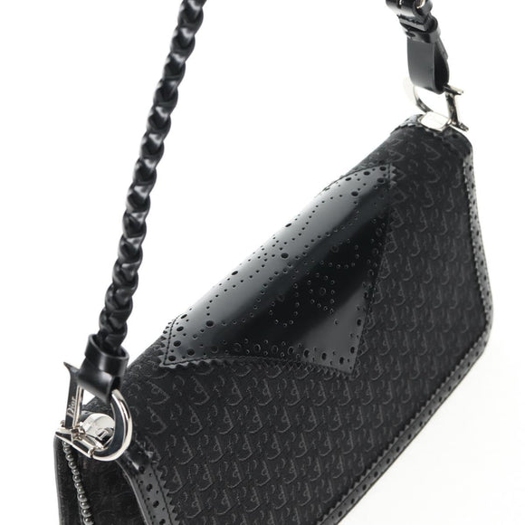 Christian Dior Trotter Canvas Shoulder Bag Black Silver Auth hk2968V