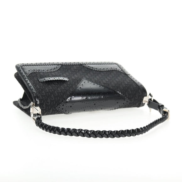 Christian Dior Trotter Canvas Shoulder Bag Black Silver Auth hk2968V