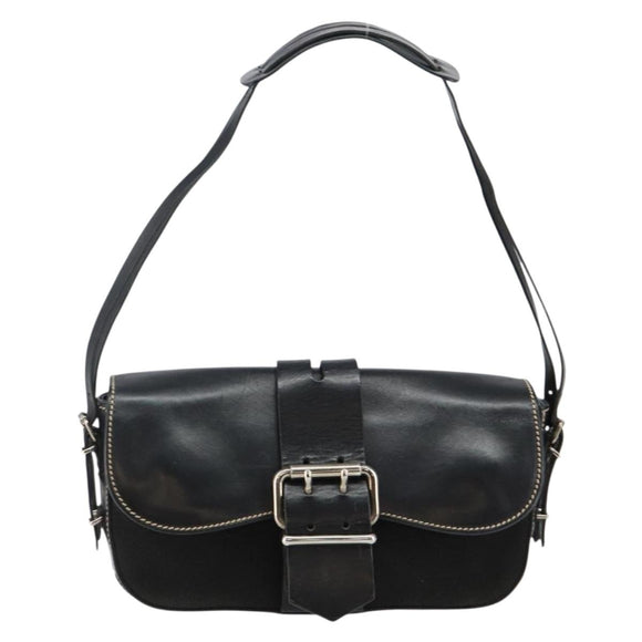 FENDI Shoulder Bag Leather Black Auth hk2970